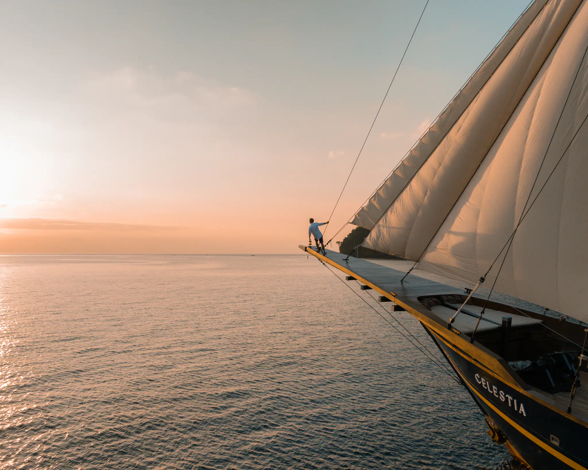Celestia Luxury Yacht sailing at Sunset 