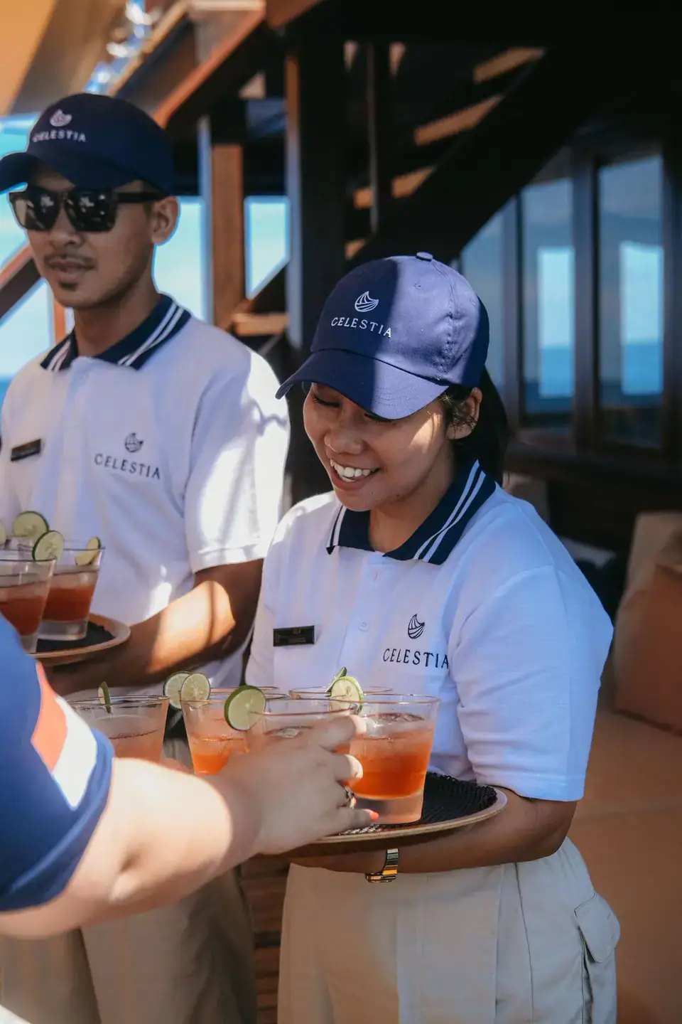 Enjoy welcoming drink in Celestia yacht